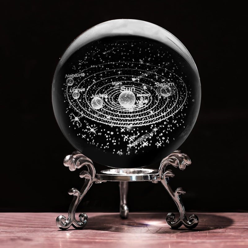 PYJ3DLAMP 3D Solar System Crystal Ball with Stand Lase Engraved Glass Sphere Paperweight Solar System Decor Astronomy Gift - Image 1